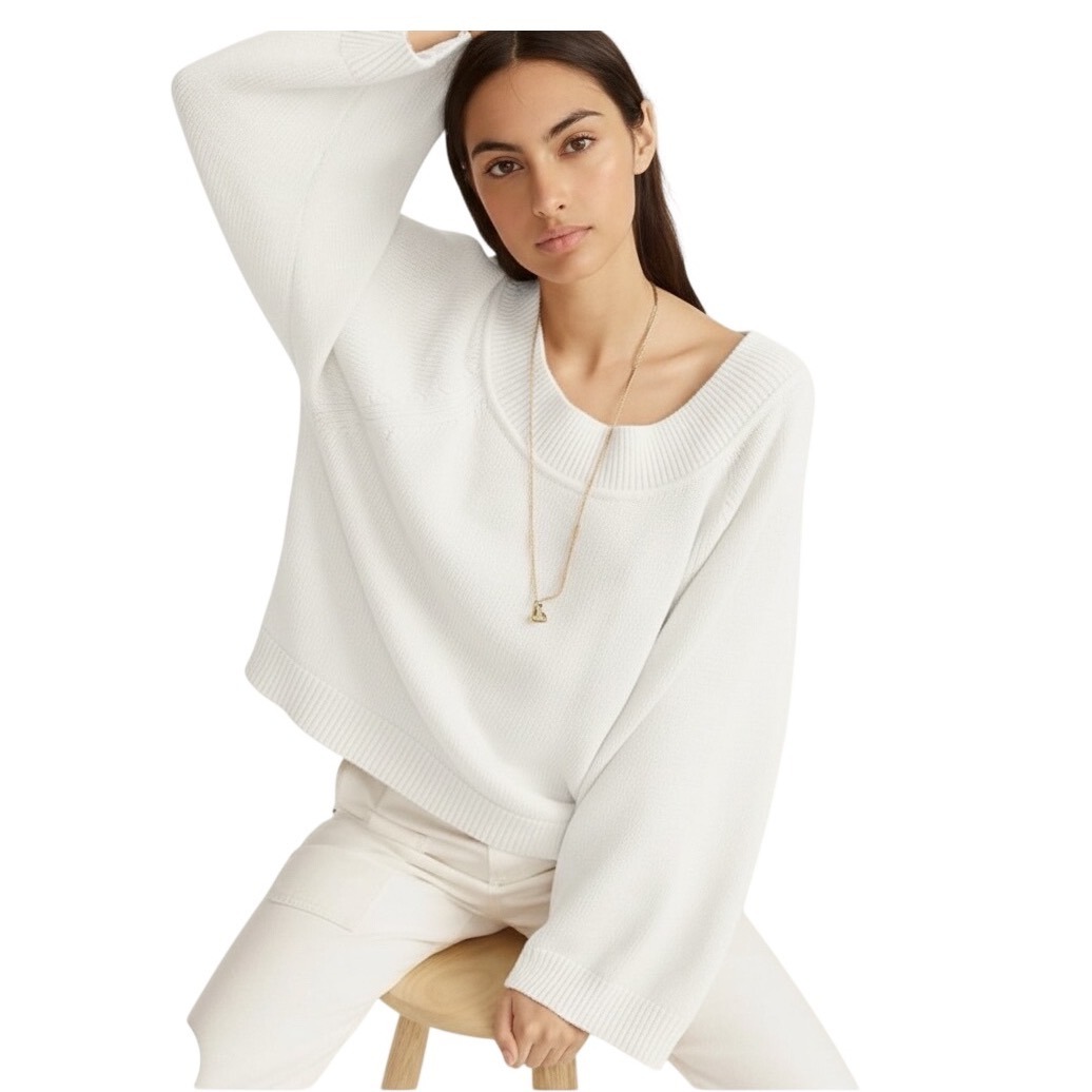 J. Crew Relaxed-Sleeve Boatneck Beach Sweater Pure White Size M